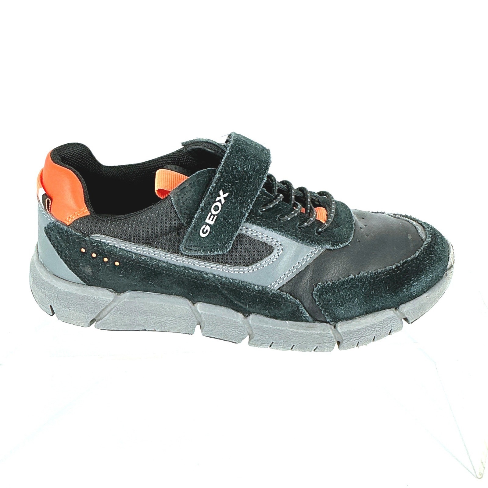 Geox Boys Size Us 1 Eur 32 Respira Kids Sneakers Gray Orange Leather Suede Strap